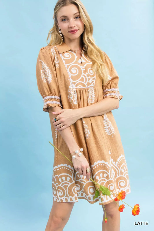 Umgee Paisley Mandala Print Babydoll Dress - Trendsi - Flyclothing LLC