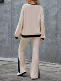 Contrast Round Neck Long Sleeve Top and Bootcut Pants Set - Trendsi - Flyclothing LLC