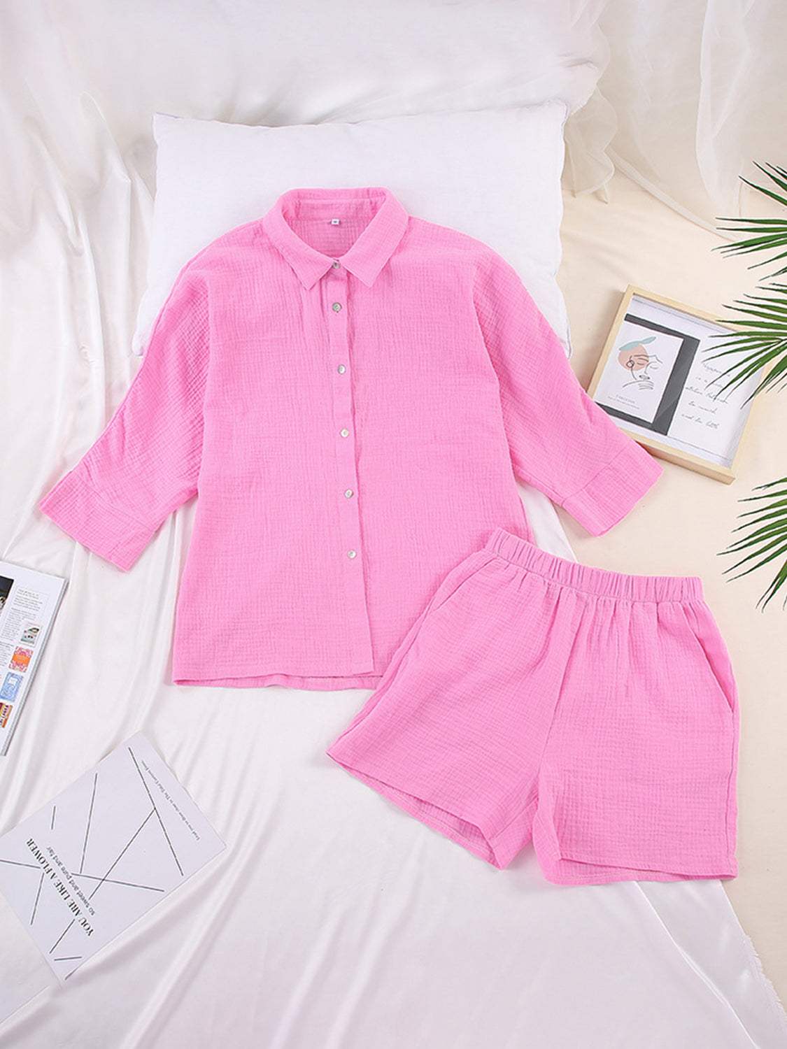Texture Button Up Shirt and Shorts Set - Trendsi - Flyclothing LLC