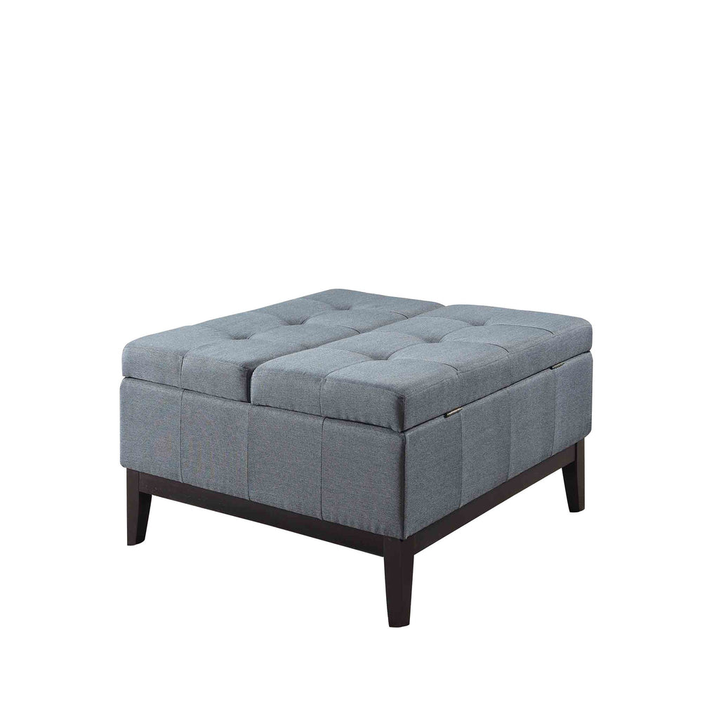 36" Slate Blue Linen And Black Tufted Storage - Homeroots - Flyclothing LLC