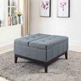 36" Slate Blue Linen And Black Tufted Storage - Homeroots