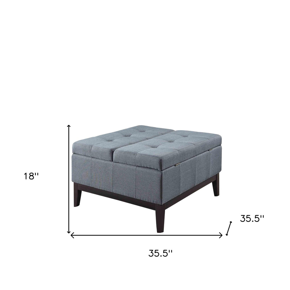 36" Slate Blue Linen And Black Tufted Storage - Homeroots - Flyclothing LLC