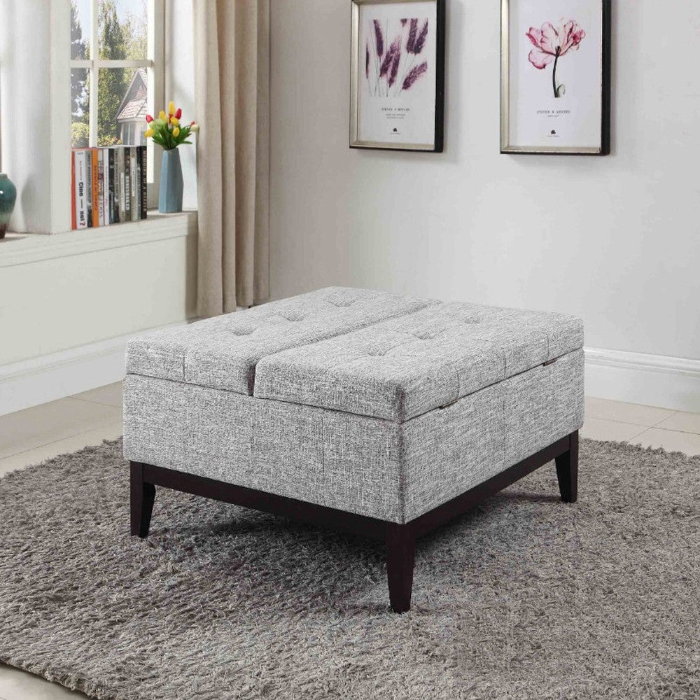 36" Light Gray Linen And Black Tufted Storage - Homeroots - Flyclothing LLC