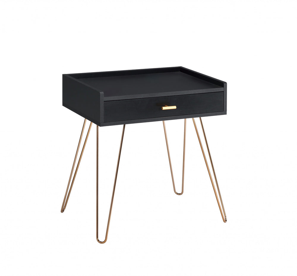 24" Gold And Black End Table With Drawer - Homeroots