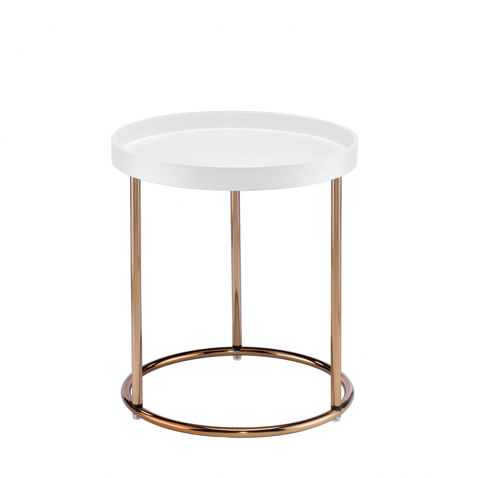 22" Copper And White Round End Table - Homeroots