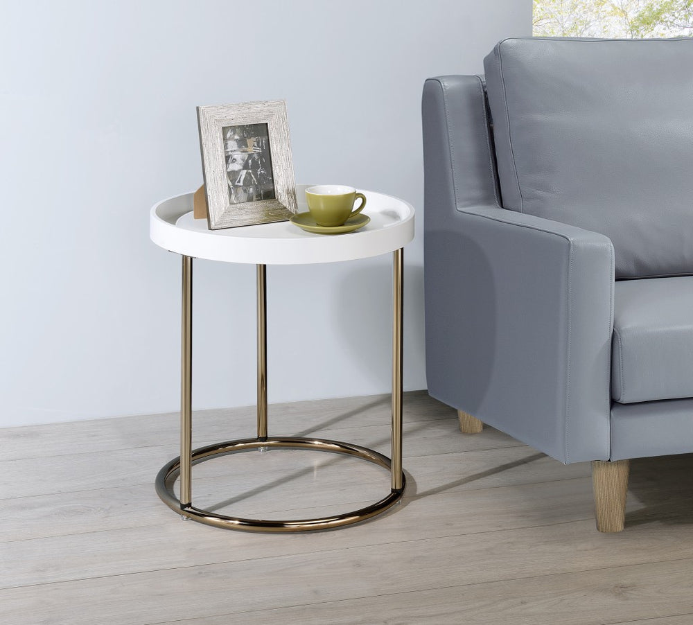 22" Copper And White Round End Table - Homeroots - Flyclothing LLC