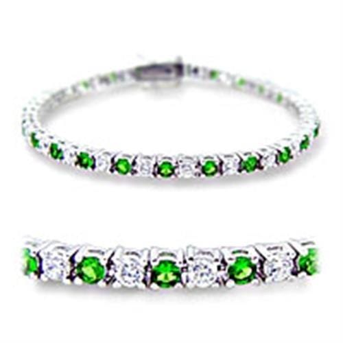 46906 - Rhodium Brass Bracelet with Synthetic Spinel in Emerald - Alamode