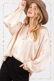 SAGE + FIG Notched Long Sleeve Blouse - Trendsi