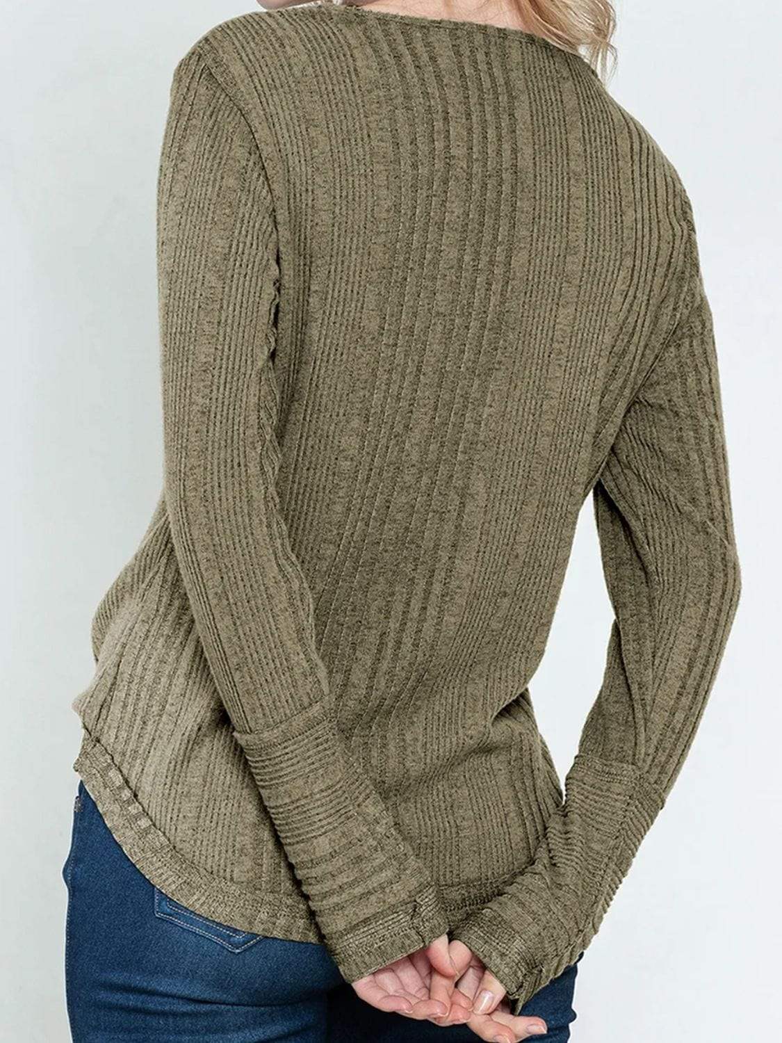 Textured V-Neck Long Sleeve T-Shirt - Trendsi - Flyclothing LLC
