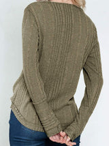 Textured V-Neck Long Sleeve T-Shirt - Trendsi - Flyclothing LLC