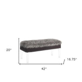 42" Gray and Clear Upholstered Faux Fur Bench with Flip top - Homeroots