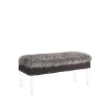 42" Gray and Clear Upholstered Faux Fur Bench with Flip top - Homeroots