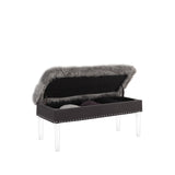 42" Gray and Clear Upholstered Faux Fur Bench with Flip top - Homeroots