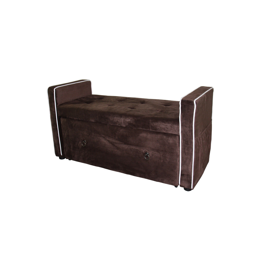 Brown Suede Shoe Storage Bench with Drawer - Homeroots