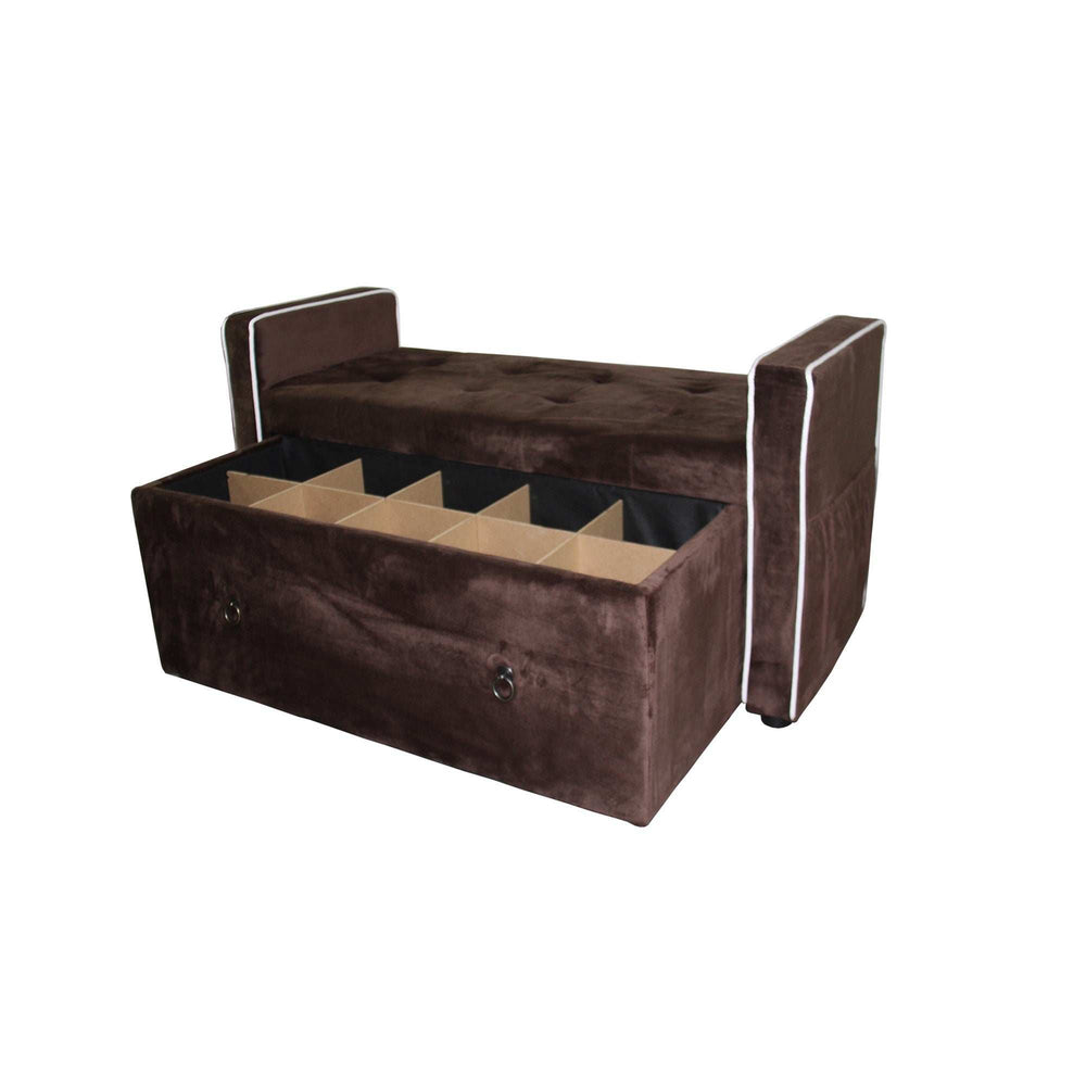 Brown Suede Shoe Storage Bench with Drawer - Homeroots - Flyclothing LLC