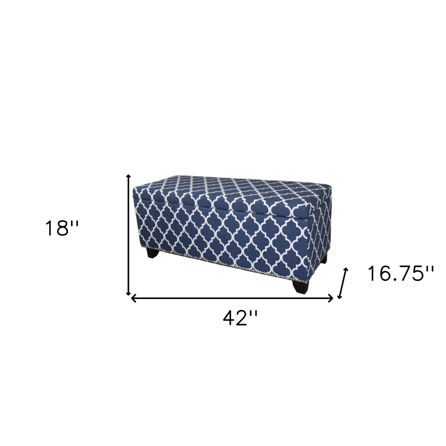 42" Blue and White and Dark Brown Upholstered Polyester Quatrefoil Bench with Flip top - Homeroots - Flyclothing LLC