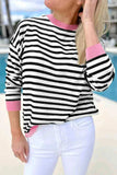 Striped Round Neck Long Sleeve Sweatshirt - Trendsi - Flyclothing LLC