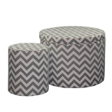 Set of Two Gray and White Polyester Blend Round Geometric Footstool Ottoman - Homeroots - Flyclothing LLC