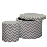 Set of Two Gray and White Polyester Blend Round Geometric Footstool Ottoman - Homeroots - Flyclothing LLC