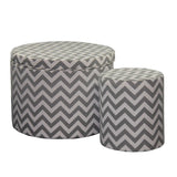 Set of Two Gray and White Polyester Blend Round Geometric Footstool Ottoman - Homeroots - Flyclothing LLC
