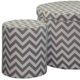 Set of Two Gray and White Polyester Blend Round Geometric Footstool Ottoman - Homeroots - Flyclothing LLC