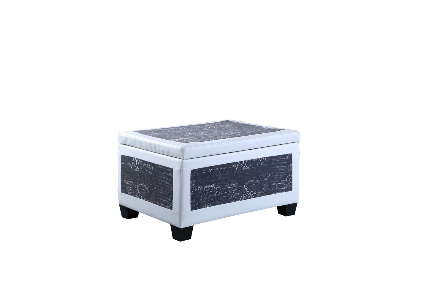 24" White and Black Upholstered Faux Leather Bench with Flip top - Homeroots - Flyclothing LLC
