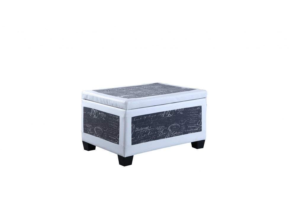 24" White and Black Upholstered Faux Leather Bench with Flip top - Homeroots