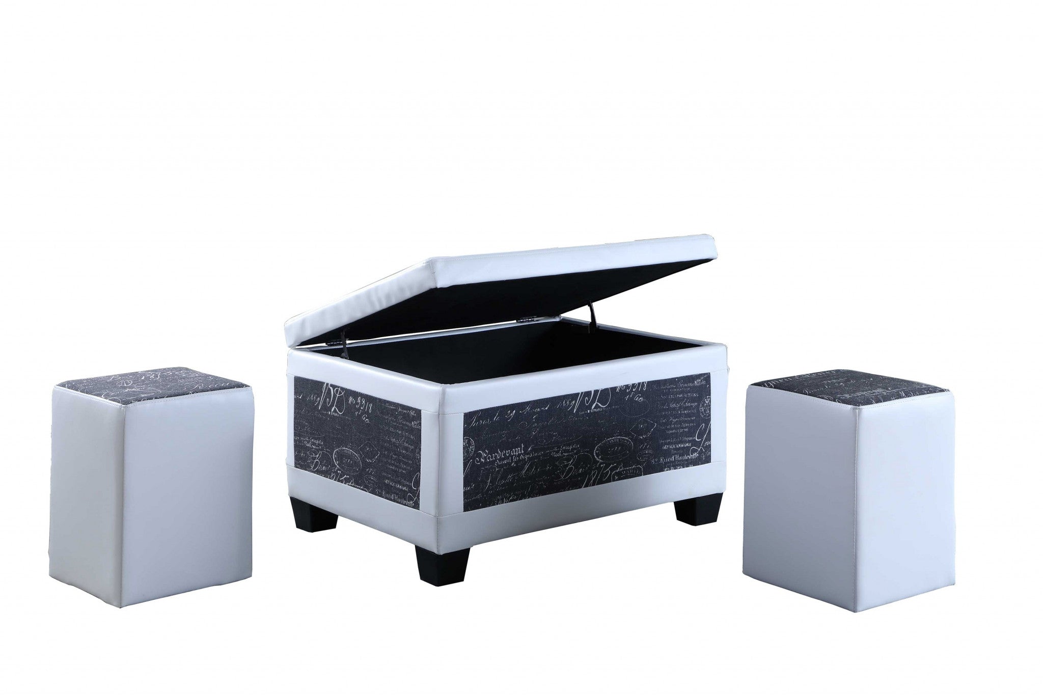 24" White and Black Upholstered Faux Leather Bench with Flip top - Homeroots - Flyclothing LLC