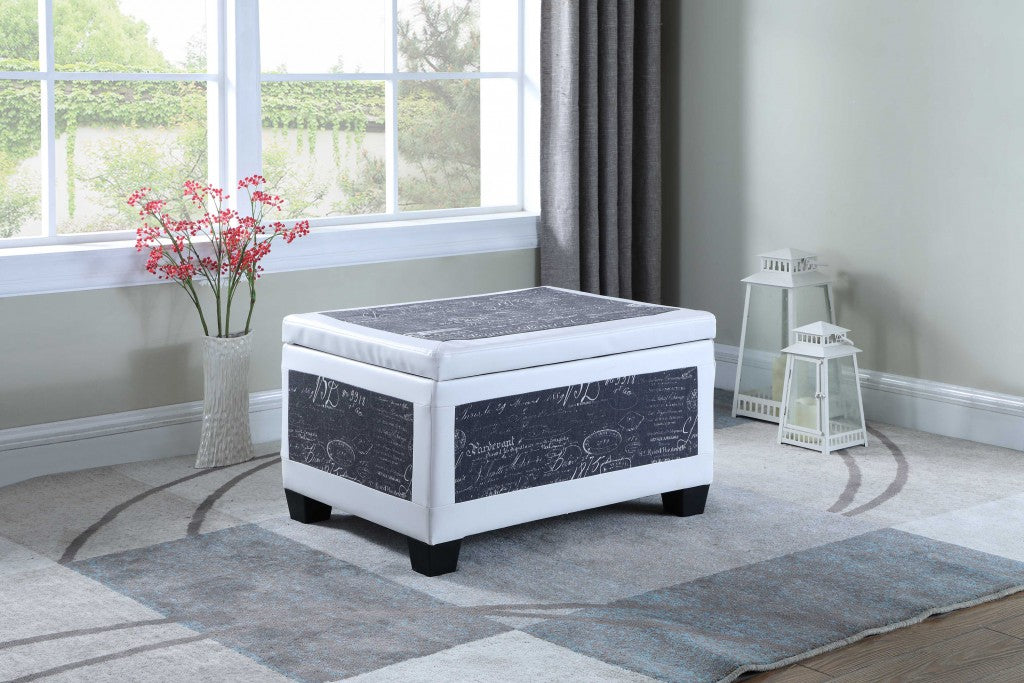 24" White and Black Upholstered Faux Leather Bench with Flip top - Homeroots - Flyclothing LLC