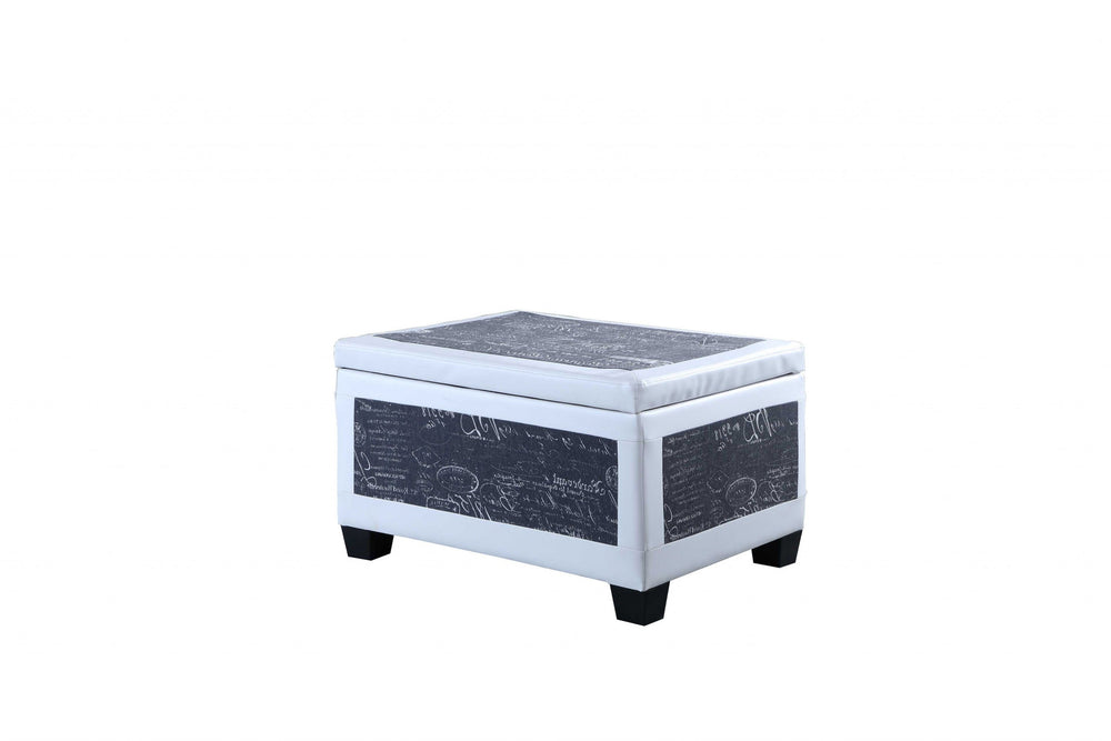 24" White and Black Upholstered Faux Leather Bench with Flip top - Homeroots