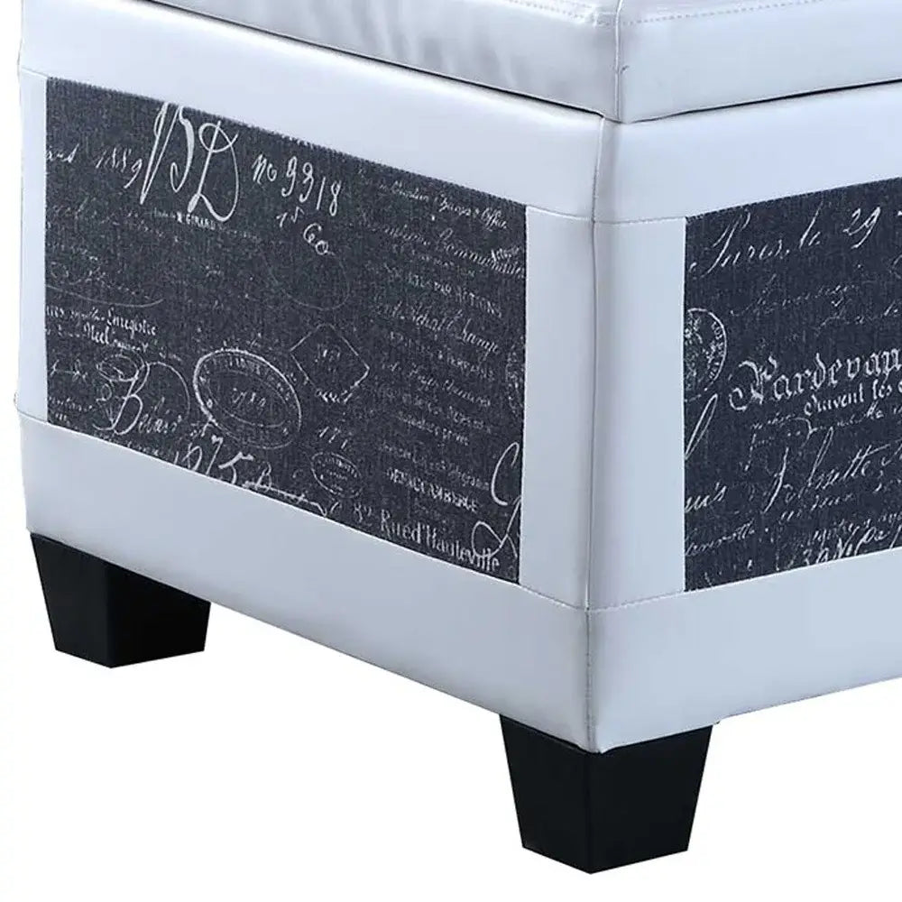 24" White and Black Upholstered Faux Leather Bench with Flip top - Homeroots - Flyclothing LLC