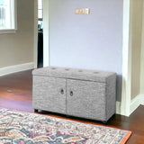 Light Gray Linen Look Double Door Shoe Storage Bench - Homeroots - Flyclothing LLC
