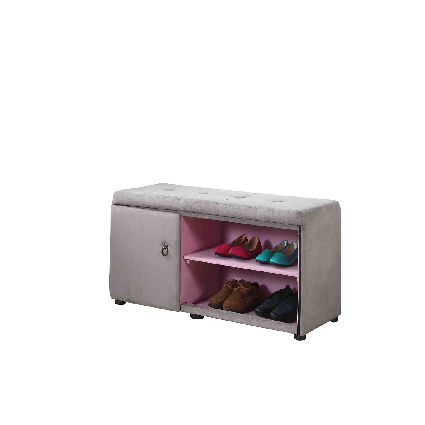 Light Gray and Pink Tufted Shoe Storage Bench - Homeroots - Flyclothing LLC