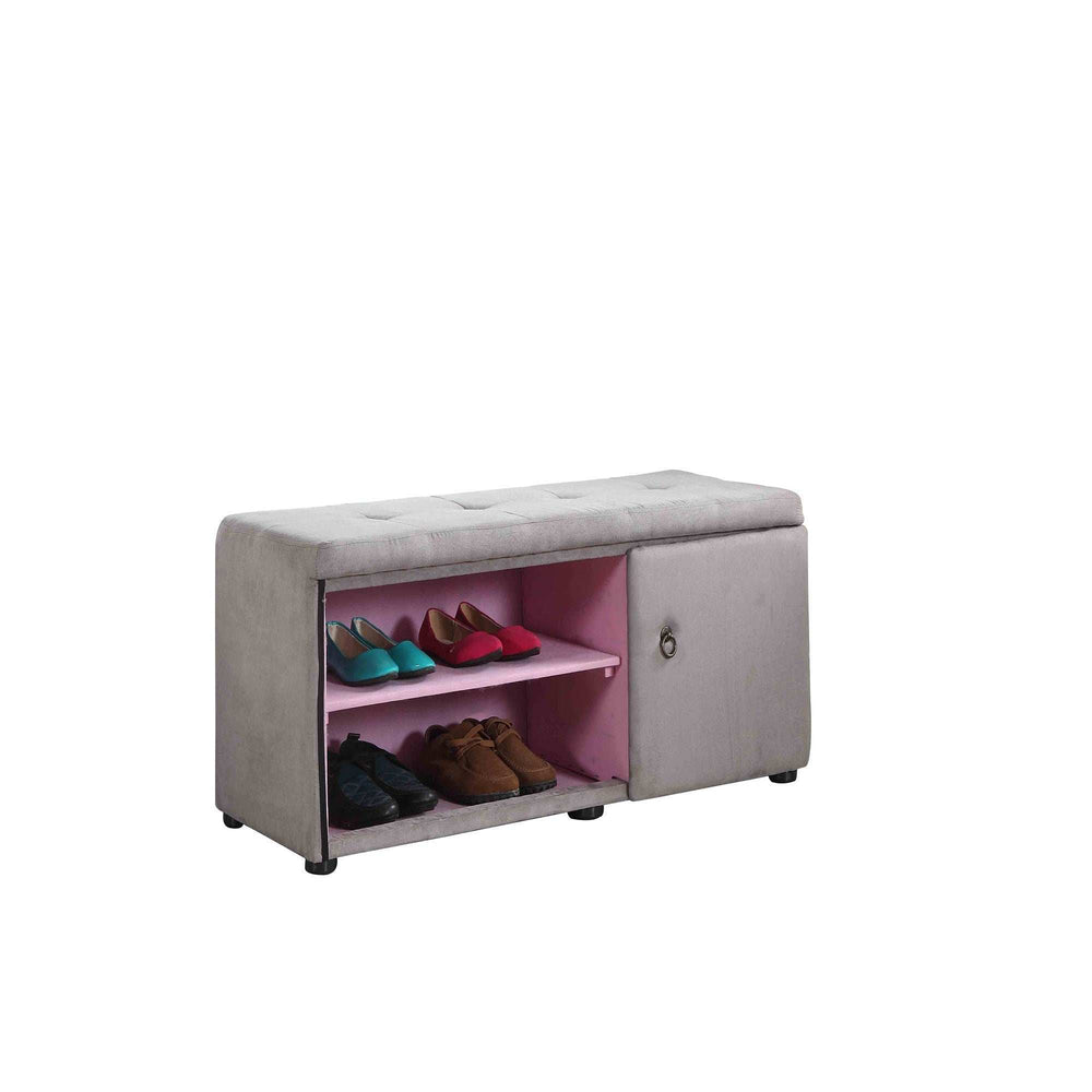 Light Gray and Pink Tufted Shoe Storage Bench - Homeroots - Flyclothing LLC