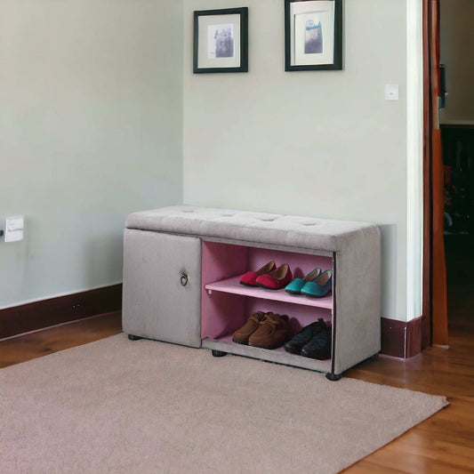 Light Gray and Pink Tufted Shoe Storage Bench - Homeroots - Flyclothing LLC