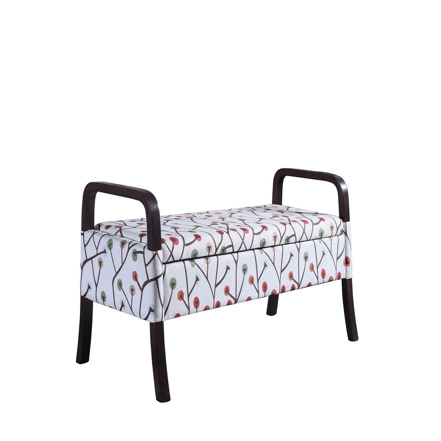 17" Dark Brown And Blue Upholstered 100% Polyester Floral Entryway Bench With Flip Top - Homeroots - Flyclothing LLC