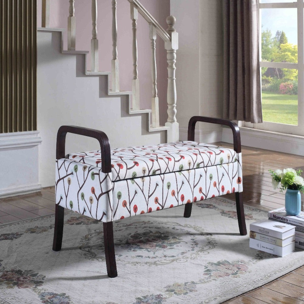 17" Dark Brown And Blue Upholstered 100% Polyester Floral Entryway Bench With Flip Top - Homeroots - Flyclothing LLC