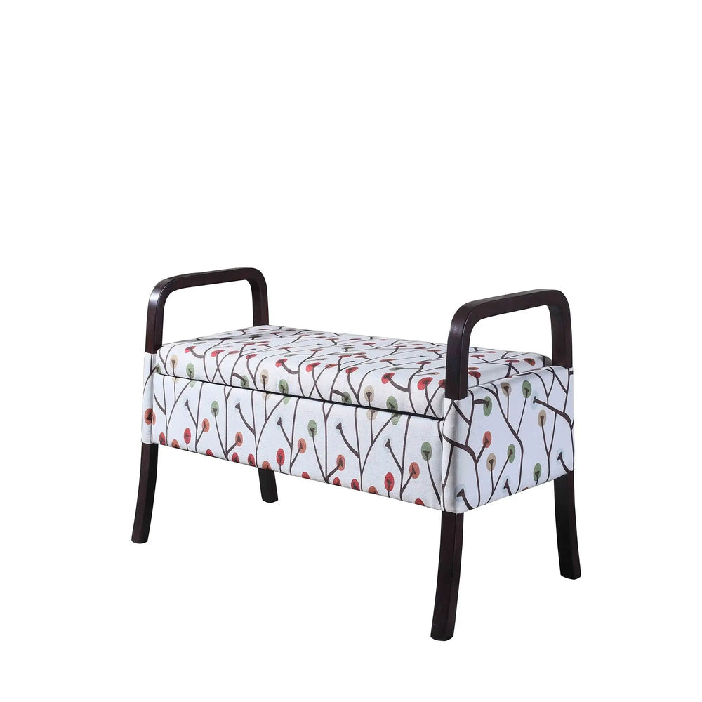 17" Dark Brown And Blue Upholstered 100% Polyester Floral Entryway Bench With Flip Top - Homeroots