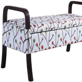 17" Dark Brown And Blue Upholstered 100% Polyester Floral Entryway Bench With Flip Top - Homeroots - Flyclothing LLC