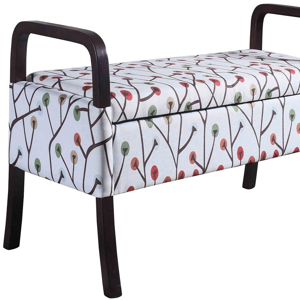17" Dark Brown And Blue Upholstered 100% Polyester Floral Entryway Bench With Flip Top - Homeroots - Flyclothing LLC