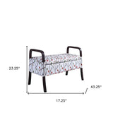 17" Dark Brown And Blue Upholstered 100% Polyester Floral Entryway Bench With Flip Top - Homeroots - Flyclothing LLC