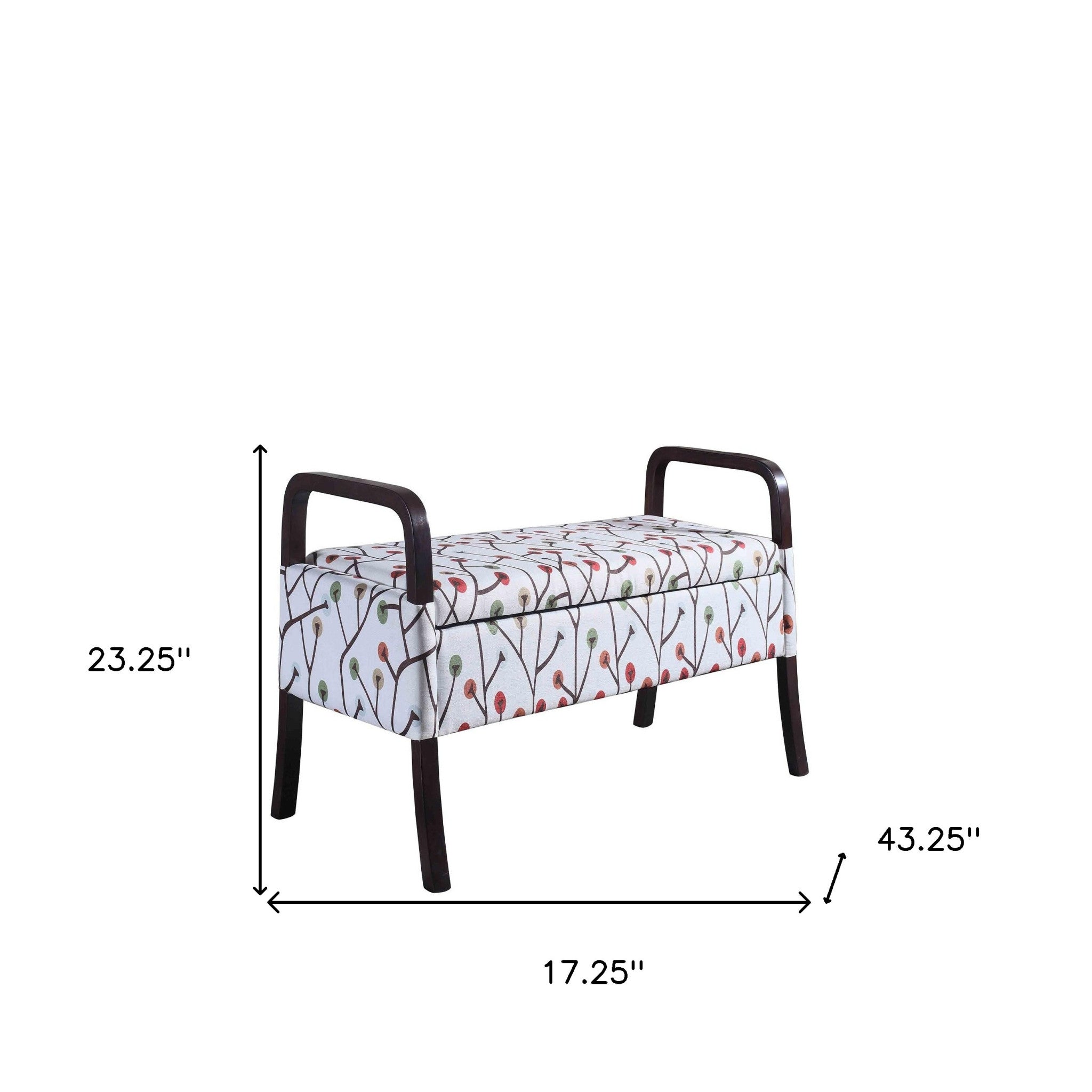 17" Dark Brown And Blue Upholstered 100% Polyester Floral Entryway Bench With Flip Top - Homeroots - Flyclothing LLC