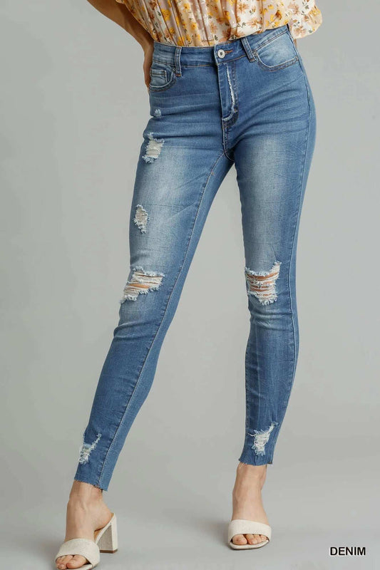 Umgee Distressed Skinny Jeans with Edge Detail - Trendsi - Flyclothing LLC