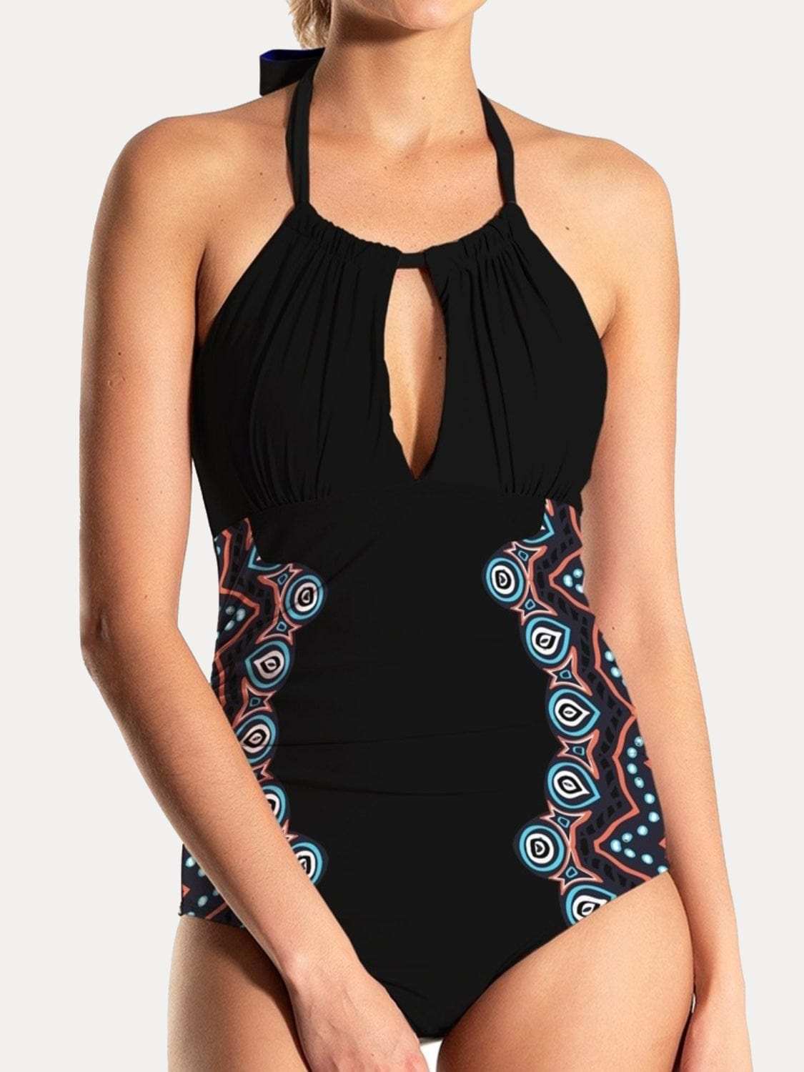 Cutout Printed Halter Neck One-Piece Swimwear - Trendsi - Flyclothing LLC