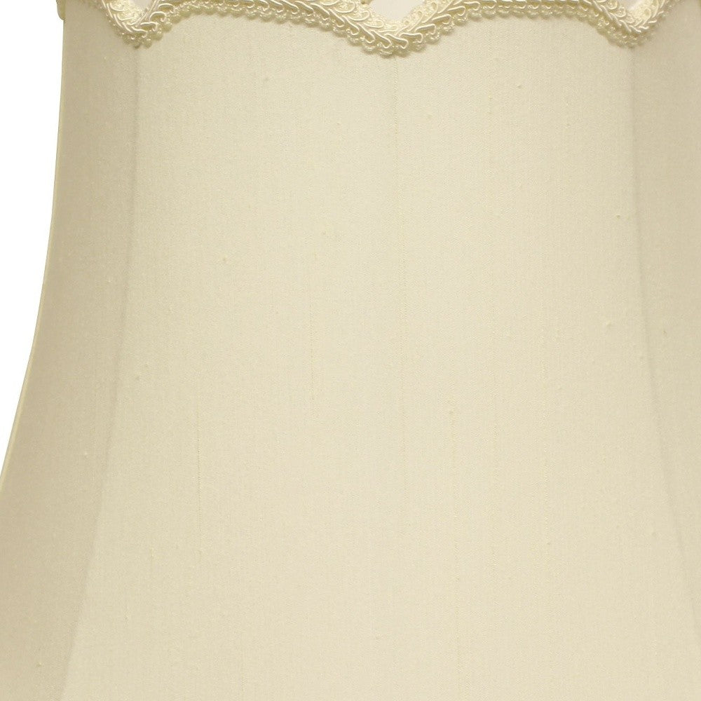 14" Ivory Empire Slanted Cylinder Scroll Edge Silk Lampshade - Homeroots - Flyclothing LLC