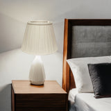 14" White Slanted Linen Lampshade with Box Pleat - Homeroots