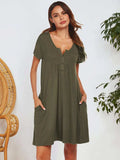 Notched Short Sleeve Mini Lounge Dress - Trendsi - Flyclothing LLC