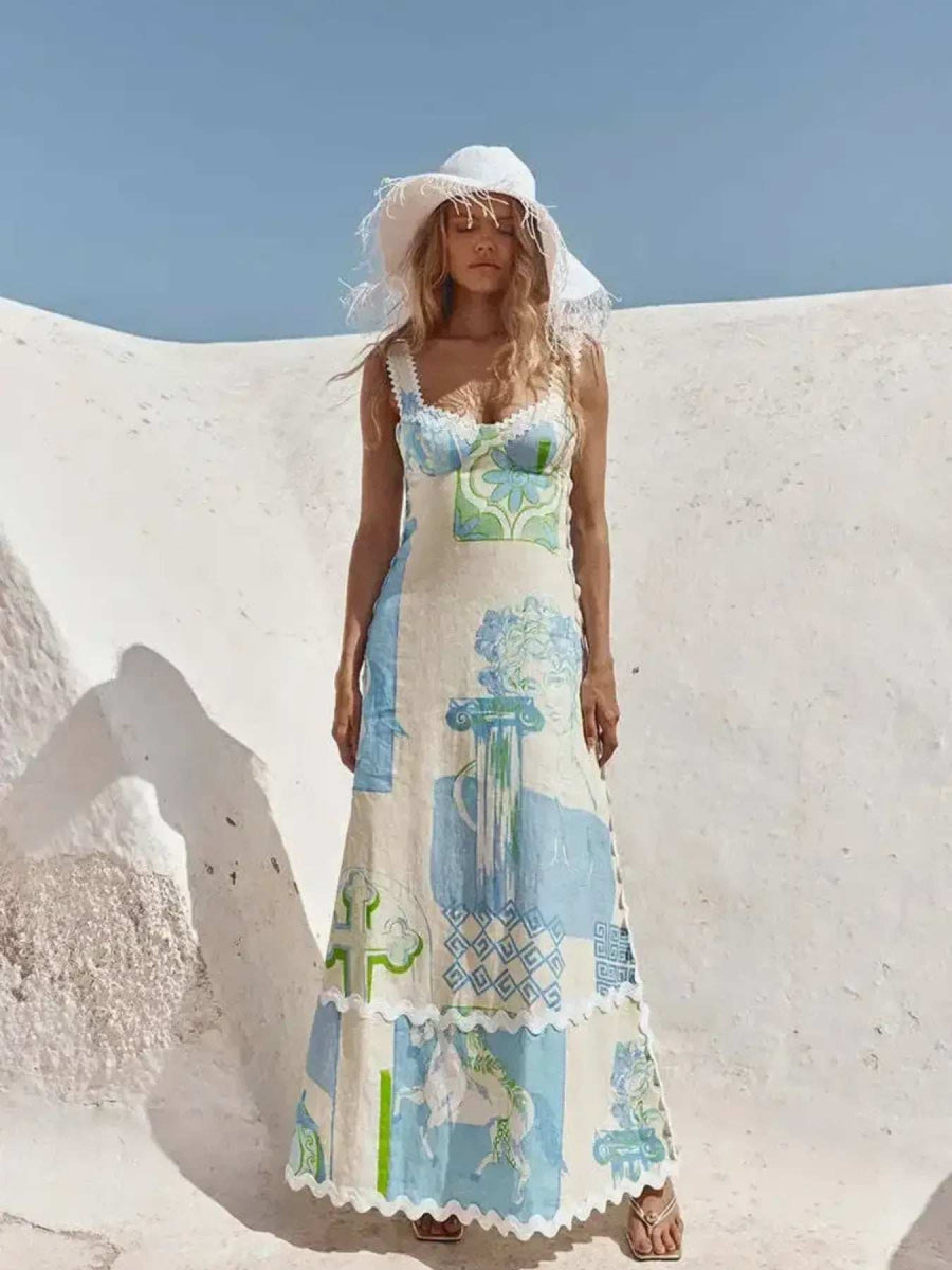 Tied Back Printed Maxi Dress - Trendsi - Flyclothing LLC