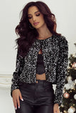 Sequin Open Front Long Sleeve Jacket - Trendsi