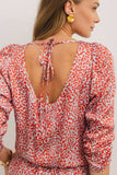 Slit Tied Printed Round Neck Mini Dress - Trendsi - Flyclothing LLC